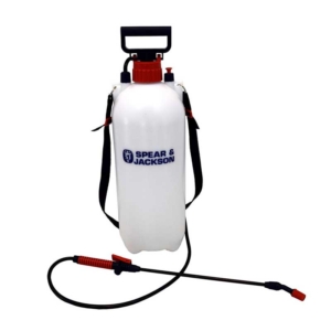 An 8 litre pressure sprayer with wand by Spear and Jackson for use in the garden