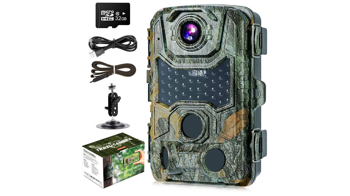 A Crenova wildlife camera with wifi connectivity and micro SD card included.