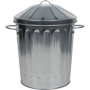 A small 15 Litre metal dustbin for storing fox, cat and dog poo.